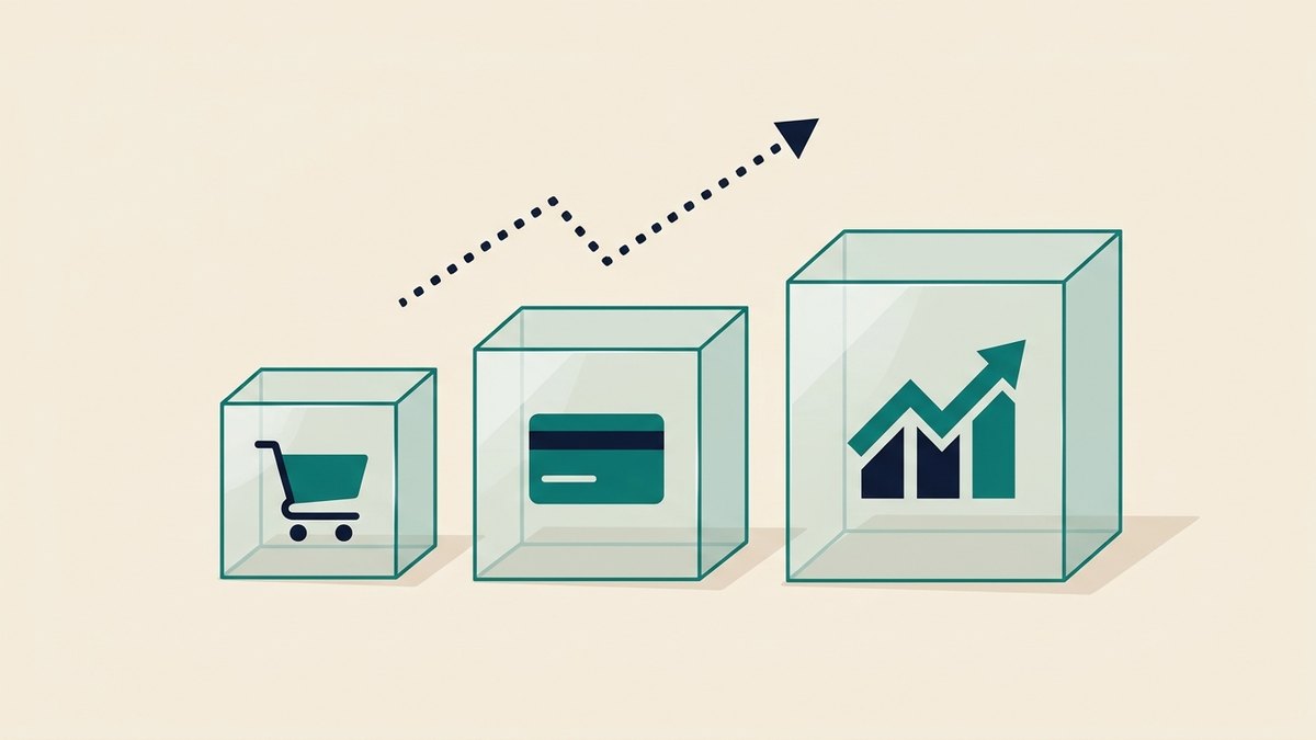 Three ascending glass boxes representing Salla Basic, Plus and Pro plans with a rising chart